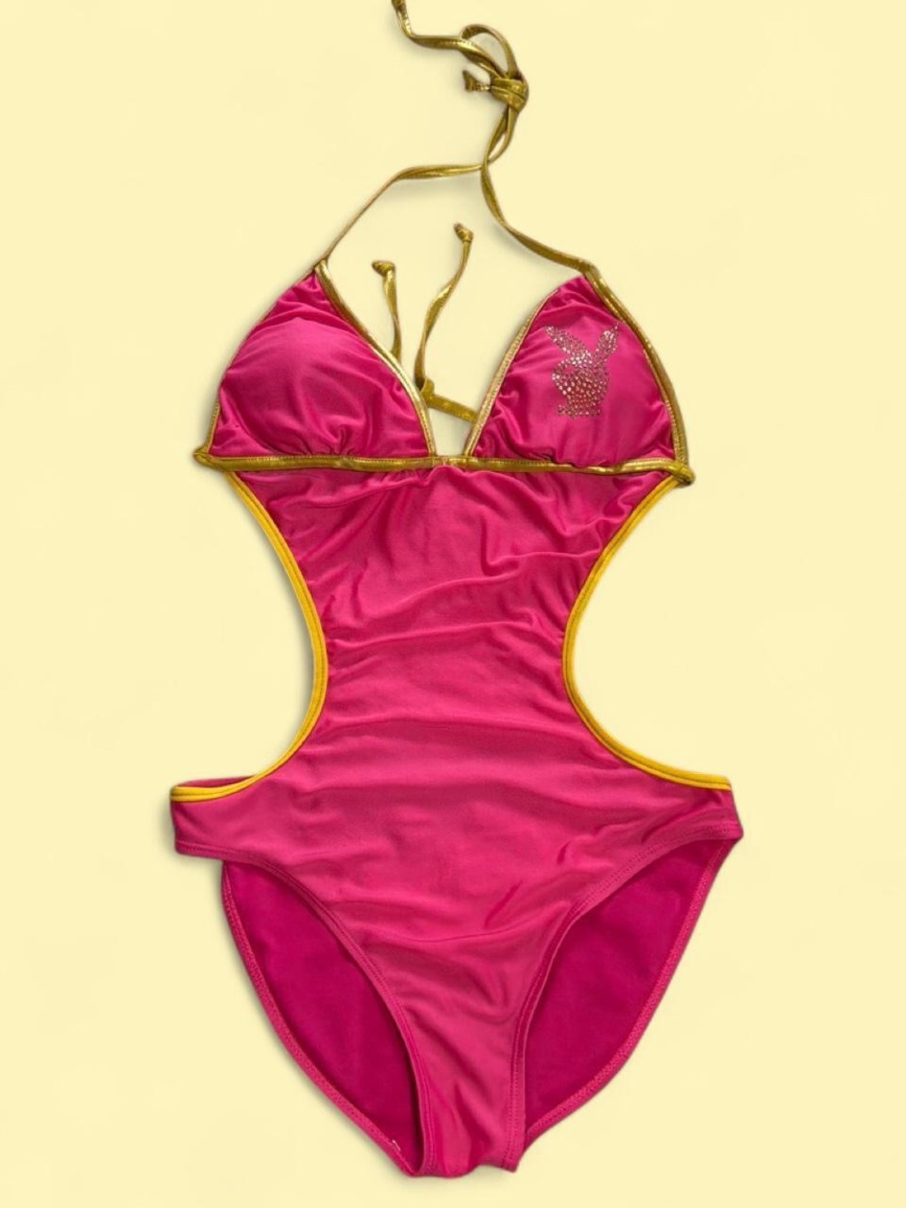 Y2k PLAYBOY Hot Pink One-Piece Swimsuit with Gold Trim